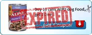 Buy 10 cans ALPO dog Food, get 2 free