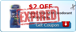 $2.00 off Speed Stick GEAR Deodorant or Body Spray